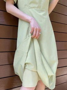 DAZY Puff Sleeve Cut Out Front Dress - Green - View 7