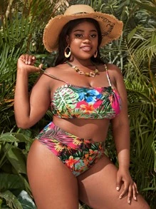 SHEIN Swim Curve Plus Size Tropical Print Bikini Set Summer Beach - Multicolor - View 3