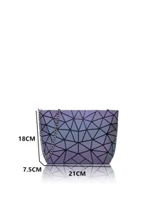 Holographic Geometric Pattern Chain Square Bag Lightweight Foldable Reflective Plaid Fashion Shoulder Bag Clutch Purses - Multicolor - View 7