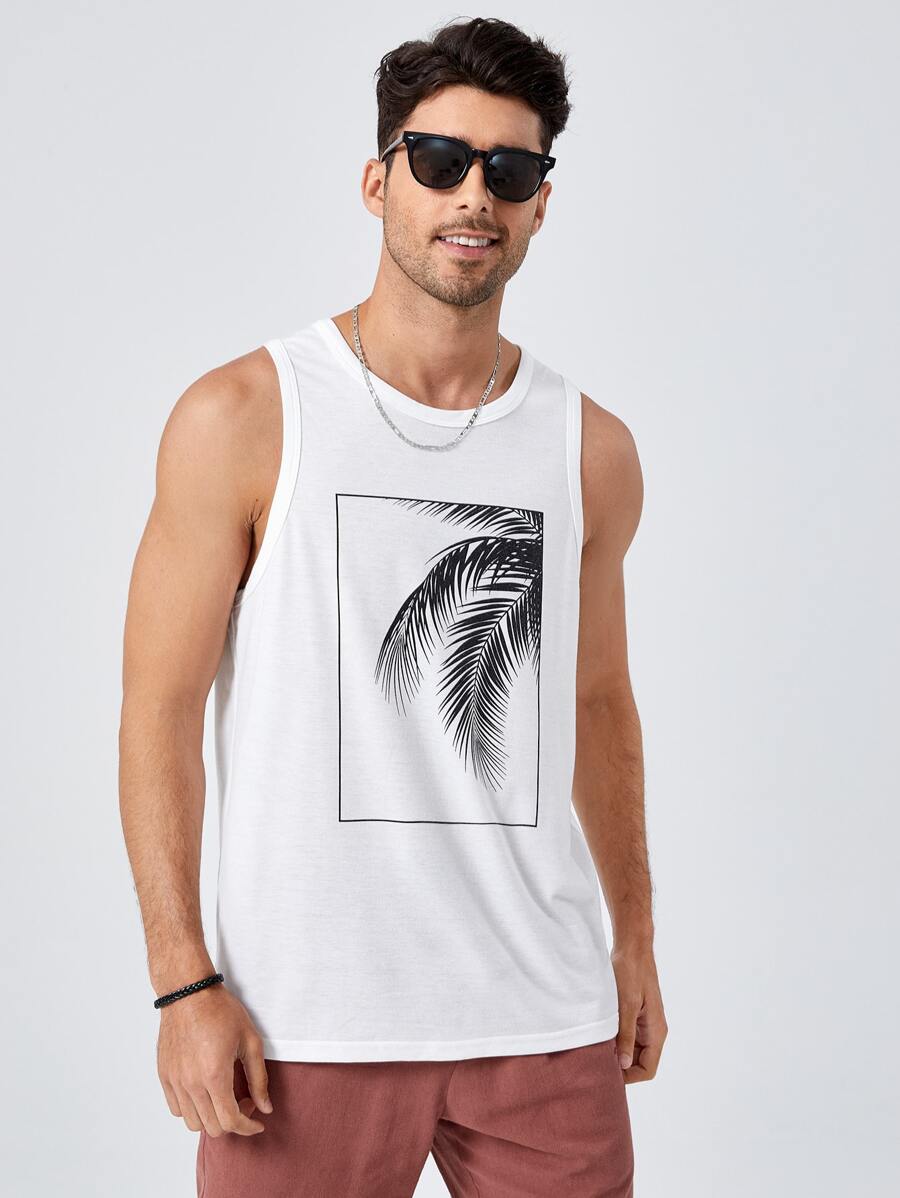 Manfinity VCAY Men Tropical Print Tank - White - View 1