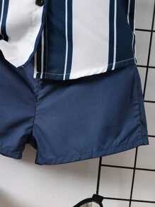 SHEIN Young Boy Striped Print Shirt & Shorts - Blue and White - View 5