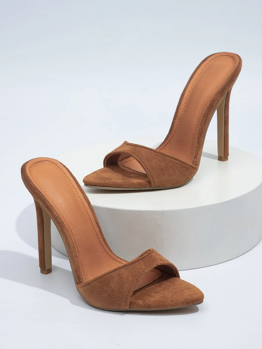 麂皮細跟穆勒涼鞋 - 棕色 - 查看 1