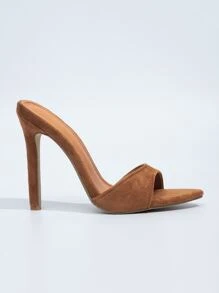 麂皮細跟穆勒涼鞋 - 棕色 - 查看 3