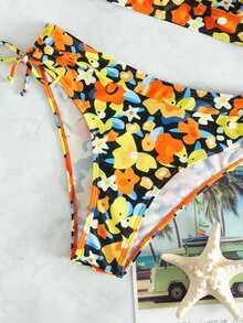 Random Floral Print Knot Shoulder Bikini - Multicolor - View 5