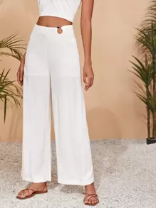 SHEIN Ring Linked Wide Leg Trousers - White - View 1