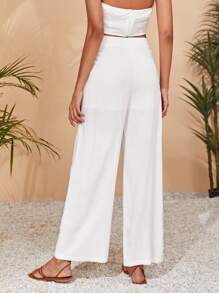 SHEIN Ring Linked Wide Leg Trousers - White - View 2
