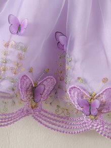 Toddler Girls Puff Sleeve Tee And Butterfly Appliques Skirt - Lilac Purple - View 5