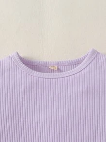 Toddler Girls Puff Sleeve Tee And Butterfly Appliques Skirt - Lilac Purple - View 3