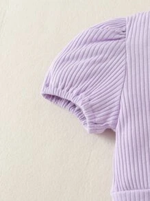 Toddler Girls Puff Sleeve Tee And Butterfly Appliques Skirt - Lilac Purple - View 4