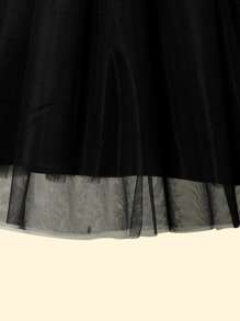Girls Contrast Sequin One Shoulder Mesh Overlay Belted Gown Dress