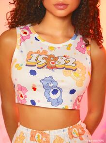 SHEIN X Care Bears Women Cute Multicolor Cartoon Bear Print Crop Tank Top And Shorts Two Pieces Pajama Set Sleepwear For Summer - Multicolor - View 5