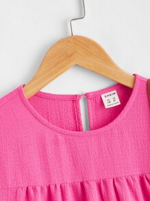 SHEIN 少女鑽石后開叉平紋洋裝,聚拢腰間,無袋 - 玫紅色 - 查看 3