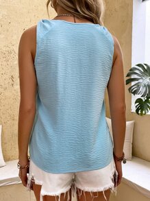 SHEIN LUNE 打結細節紋理質感襯衫 - 淺藍色 - 查看 2