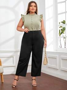 Pantalones de pierna ancha de talle alto - Negro - Ver 1