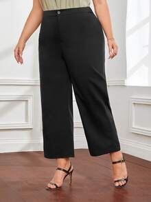 Pantalones de pierna ancha de talle alto - Negro - Ver 4
