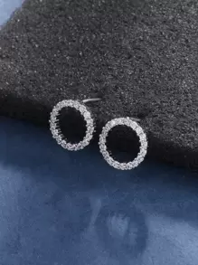 Cubic Zirconia Circle Stud Earrings - Silver - View 1