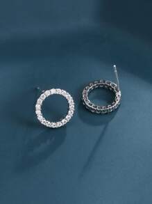 Cubic Zirconia Circle Stud Earrings - Silver - View 3