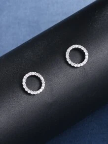 Cubic Zirconia Circle Stud Earrings - Silver - View 4