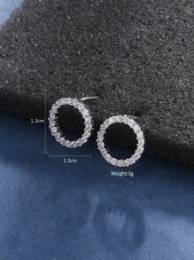 Cubic Zirconia Circle Stud Earrings - Silver - View 5