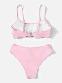 SHEIN Bộ bikini rắn chắc của cô gái tuổi teen trên bãi biển mùa hè - Màu Hồng baby - Xem 2