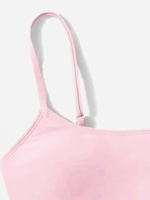 SHEIN Bộ bikini rắn chắc của cô gái tuổi teen trên bãi biển mùa hè - Màu Hồng baby - Xem 3