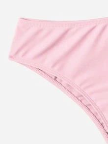 SHEIN Bộ bikini rắn chắc của cô gái tuổi teen trên bãi biển mùa hè - Màu Hồng baby - Xem 5