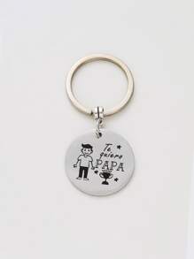 Llavero con estampado de letra colgante de redondo - Plateado - Ver 2