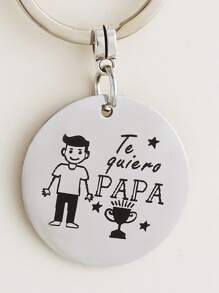 Llavero con estampado de letra colgante de redondo - Plateado - Ver 3