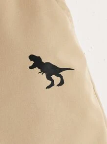 SHEIN 青少年男孩倾斜口袋恐龍印花短裤