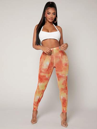 YES シャインメッシュレギンス　sサイズ SHEIN SXY 絞り染め トップステッチ メッシュ レギンス | SHEIN JAPAN