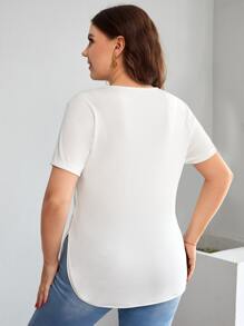 SHEIN Essnce Plus Solid Curved Hem Tee - White - View 2