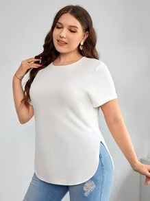 SHEIN Essnce Plus Solid Curved Hem Tee - White - View 3