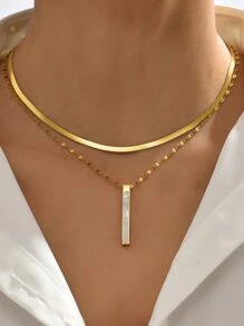 2pcs Geometric Charm Necklace - Yellow Gold - View 1