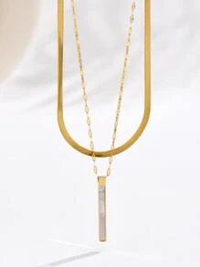 2pcs Geometric Charm Necklace - Yellow Gold - View 2