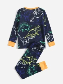 Toddler Boys Dinosaur Print Snug Fit PJ Set - Navy Blue - View 2