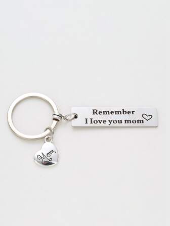 1 st. rektangulär nyckelring i rostfritt stål "Kom ihåg att jag älskar dig mamma", mors dag till mamma med hjärta och mammahänge nyckelring ryggsäck för skolan biltillbehör söta goth y2k julklappsidéer väsknyckelband med ID-hållare biltillbehör väskberlocker
