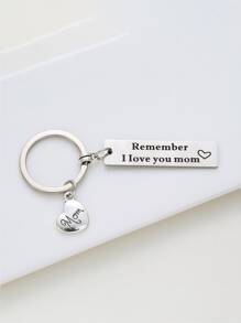 1pc Stainless Steel Rectangular Keychain "Remember I Love You Mom", Mother's Day For Mom With Heart & MOM Pendant Keychain Backpack For School Car Accessories Cute Goth Y2k Christmas Gift Ideas Bag Lanyards With Id Holder Car Accessories Bag Charms - Silver - View 2