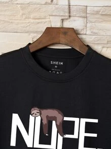 Men Sloth And Letter Graphic Tee - Black - View 5