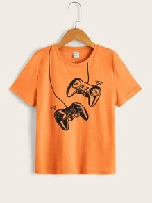 SHEIN Tween Boy Graphic Print Oversized T-Shirt, Simple, Comfortable, Casual, Suitable For Daily Wear In Summer - Orange - View 1