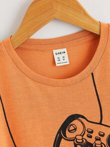 SHEIN Tween Boy Graphic Print Oversized T-Shirt, Simple, Comfortable, Casual, Suitable For Daily Wear In Summer - Orange - View 3