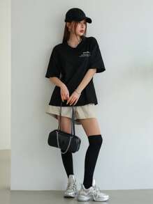 DAZY Slogan Graphic Drop Shoulder Tee - Black - View 3