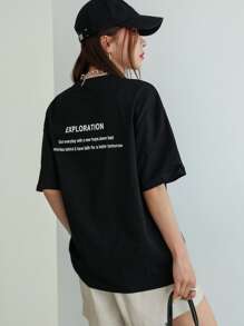DAZY Slogan Graphic Drop Shoulder Tee - Black - View 5