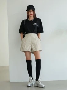 DAZY Slogan Graphic Drop Shoulder Tee - Black - View 6