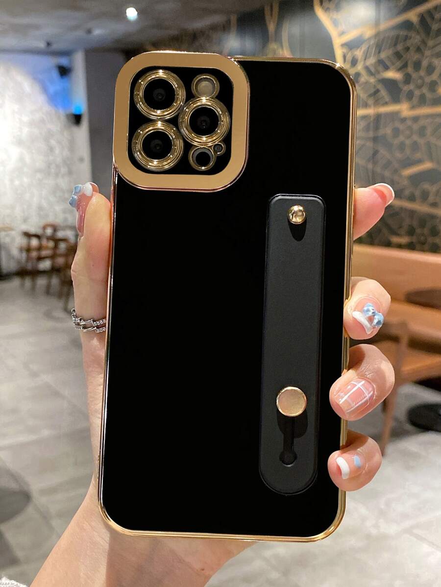 1 Stück stoßfestes Business-Style-TPU-Weichgehäuse mit Engel-Augen-Design, Handgelenksriemen und elektroplattiertem Rahmen, kompatibel mit Apple iPhone