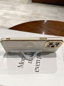 1pc Shockproof And Business Style With Angel Eye Solid Color Wrist Strap And Plating Tpu Soft Shell Phone Case Compatible With IPhone Compatible With IPhone 11,IPhone 13,IPhone 14 Pro Max - White - View 4