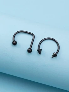 2pcs Horseshoe Shaped Nose Ring - Black - View 2