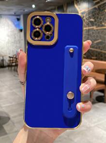 1入商務風格純色防摔手機殼，配有手腕帶套和電鍍TPU外殼，適用於 iPhone - 藍色 - 查看 1
