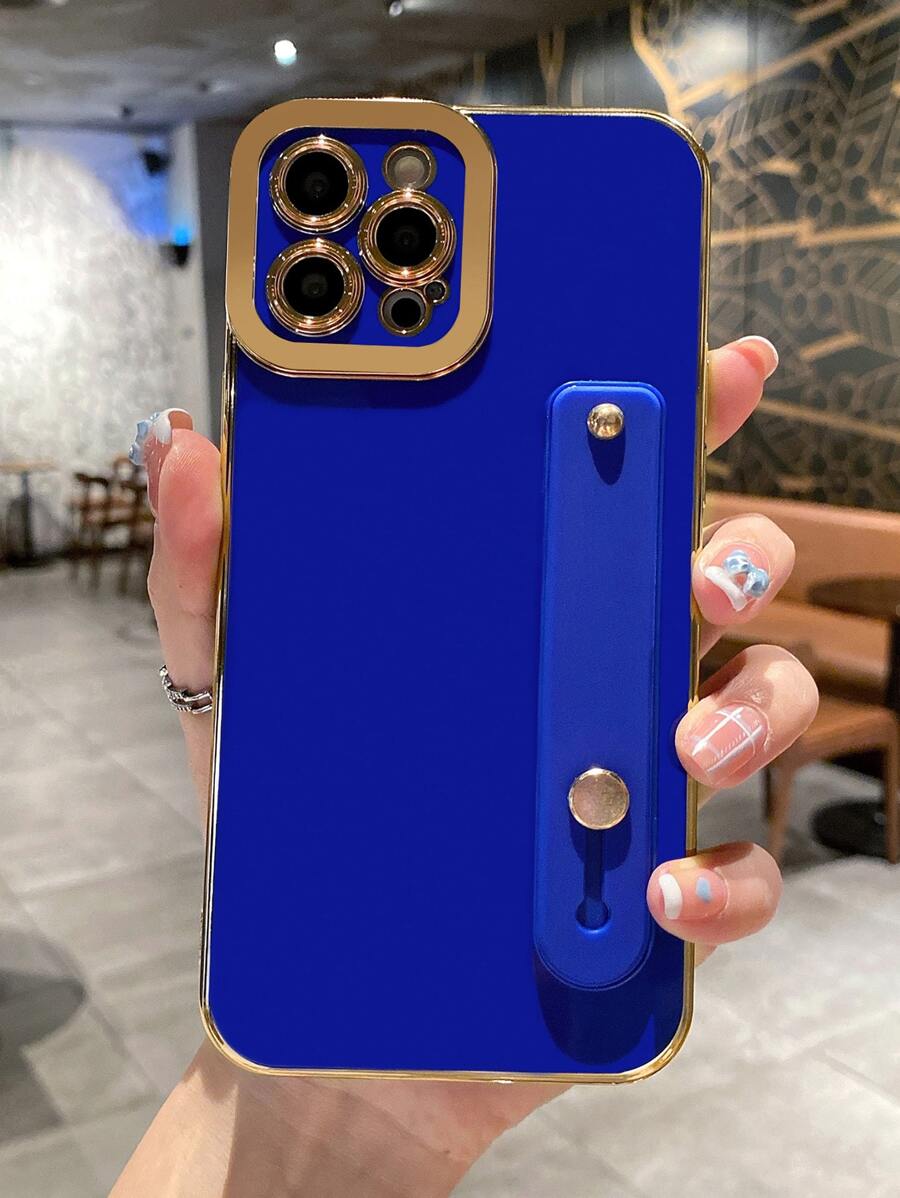 1入商務風格純色防摔手機殼,配有手腕帶套和電鍍TPU外殼,適用於 iPhone - 藍色 - 查看 1
