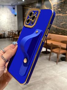 1入商務風格純色防摔手機殼，配有手腕帶套和電鍍TPU外殼，適用於 iPhone - 藍色 - 查看 4