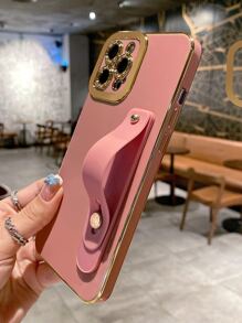 1 PC Chống Sốc Phong Cách Doanh Nhân Thiết Kế Màu Sắc Vỏ Điện Thoại Di Động Có Dây Đeo Cổ Tay Và Mạ Tpu Vỏ Mềm Tương Thích Với Apple Iphone - Hồng - Xem 4